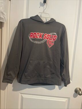 Rock Solid Gray Hoodie with Red Logo Youth XL Cupid Double front pocket